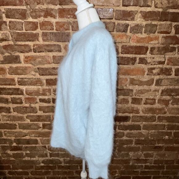 RARE Connie A Lee Blue Fluffy Fuzzy Vintage Angora Cardigan Sweater XL Pockets - Picture 3 of 10